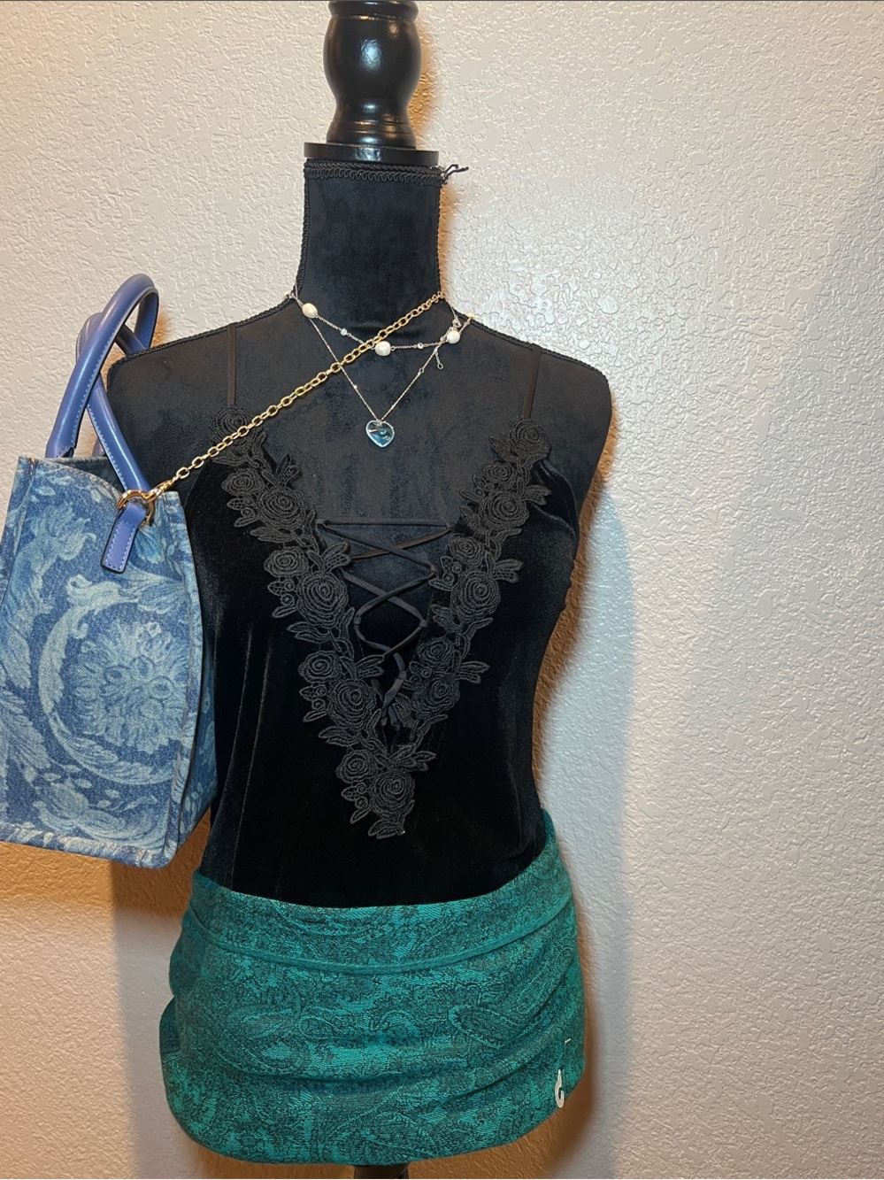 Black Lace-Up Velvet Tank